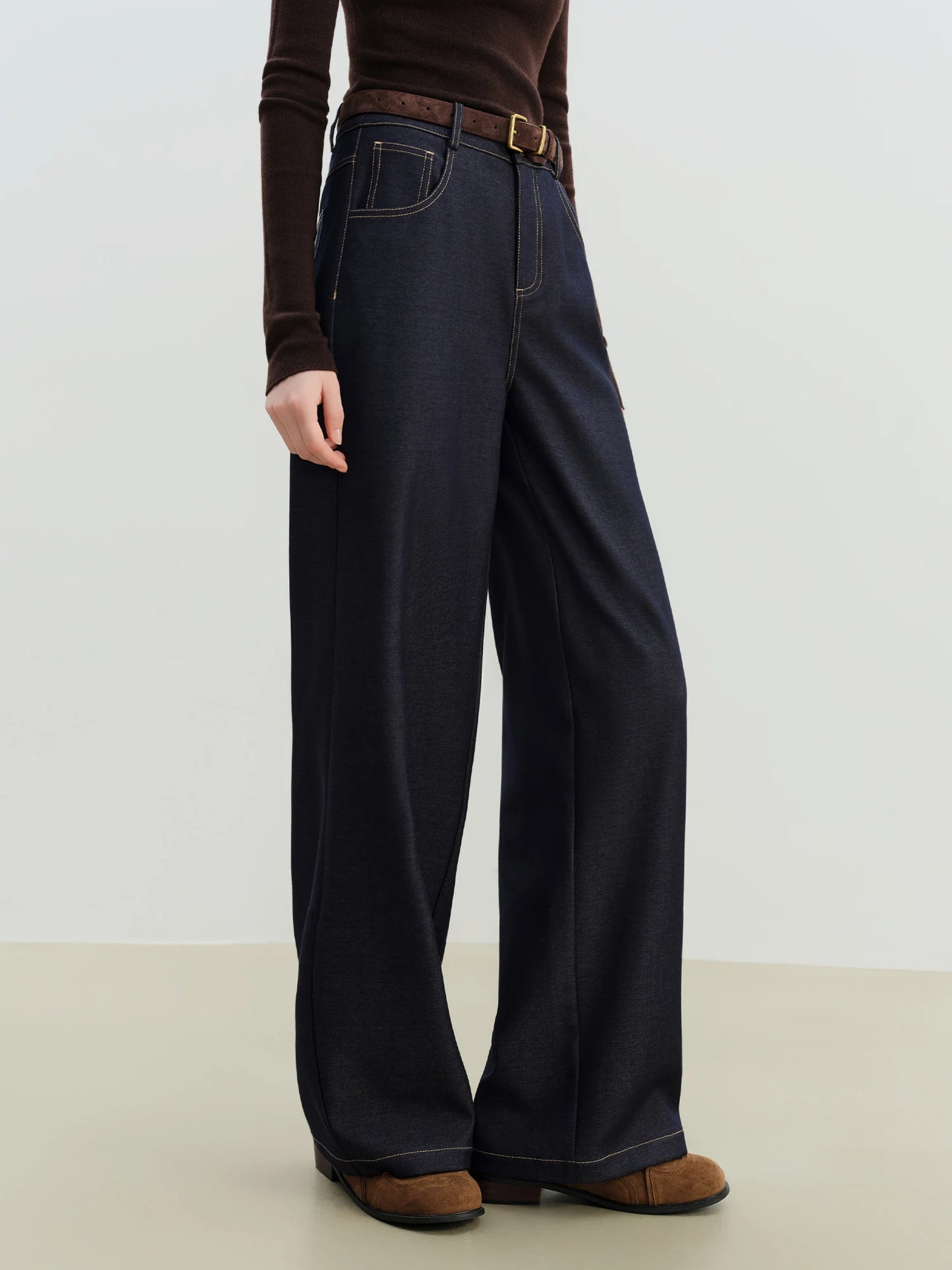 Dark Denim Straight Wide Pants