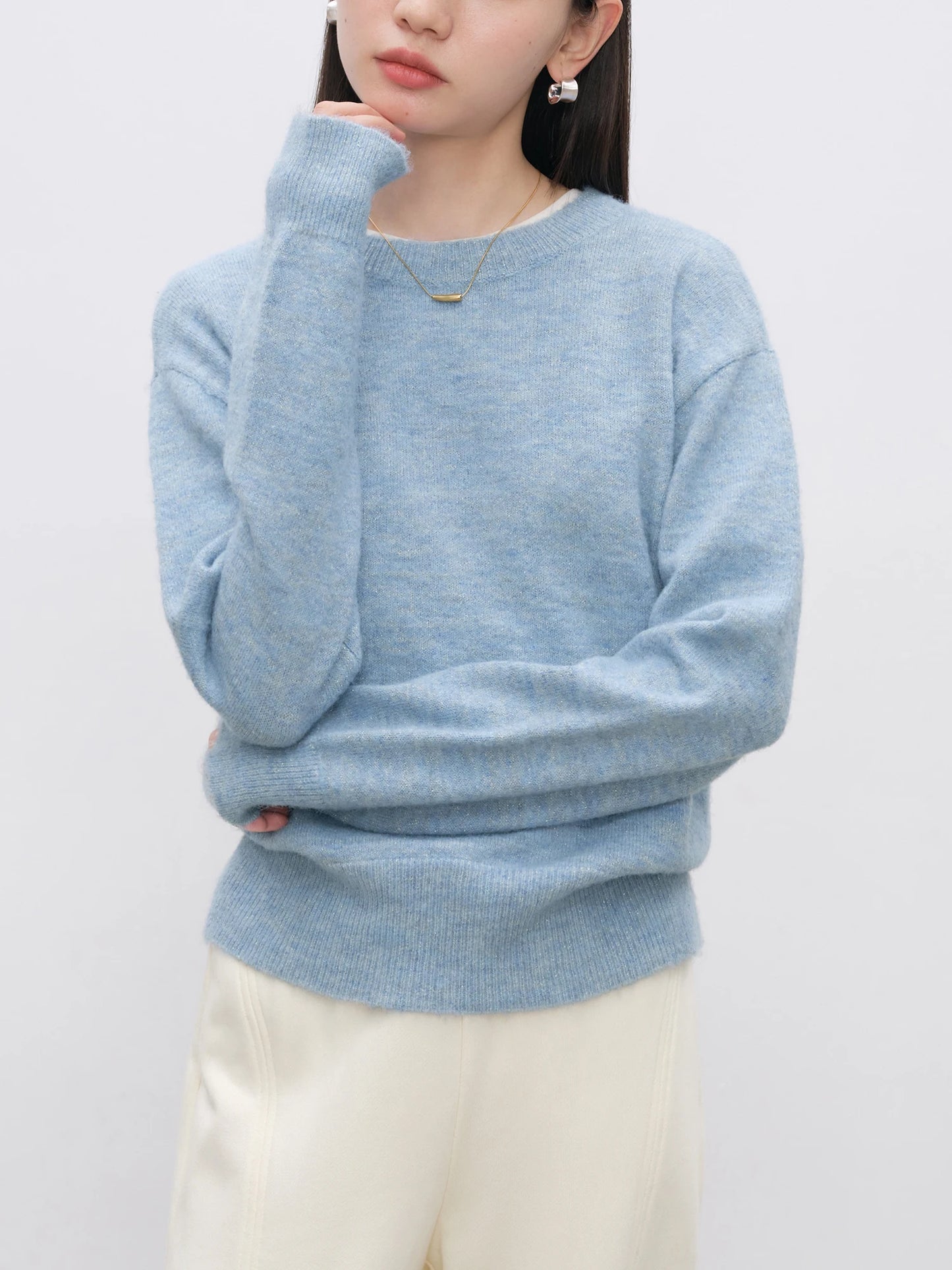 Grey Drop Shoulder Crew Sweater
