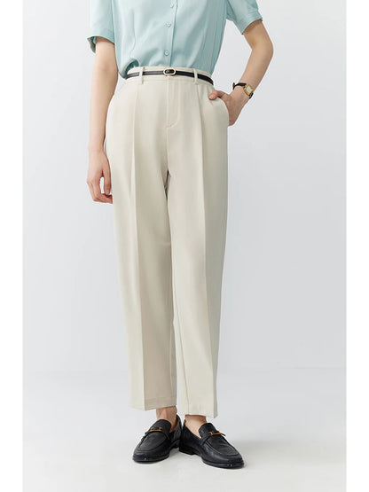 Beige Tapered Ankle Trousers