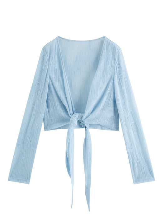 Pale Blue Tie Front Cardigan