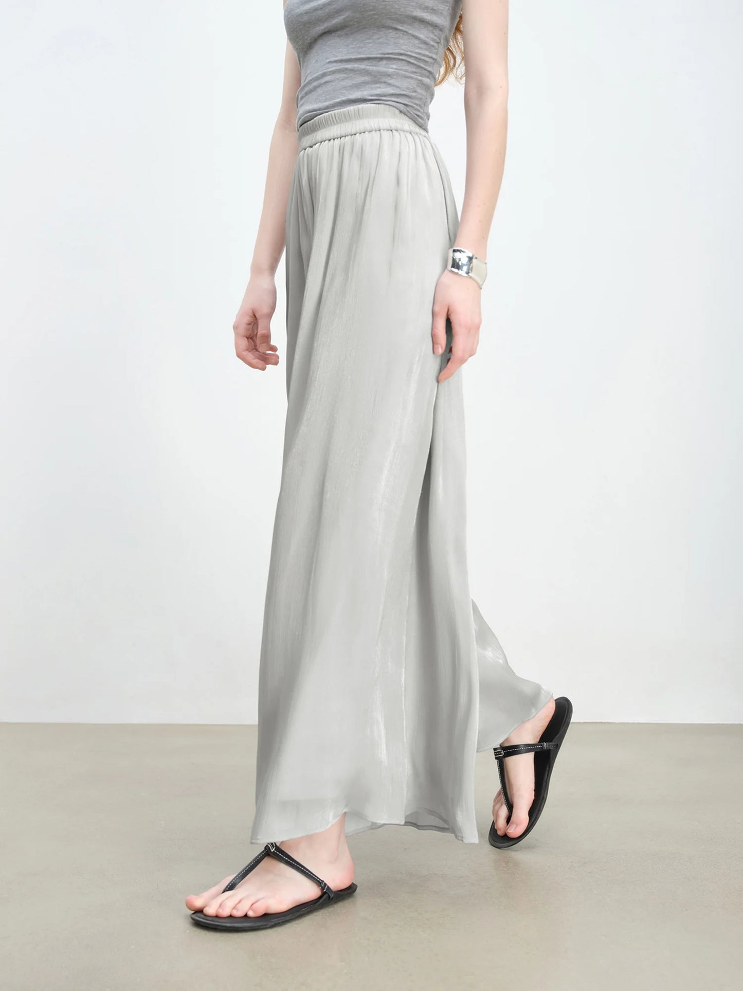 Light Grey Crinkle Wide Leg Pants