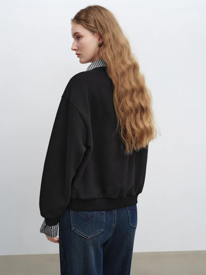 Black Plaid Collar Layered Sweatshirt