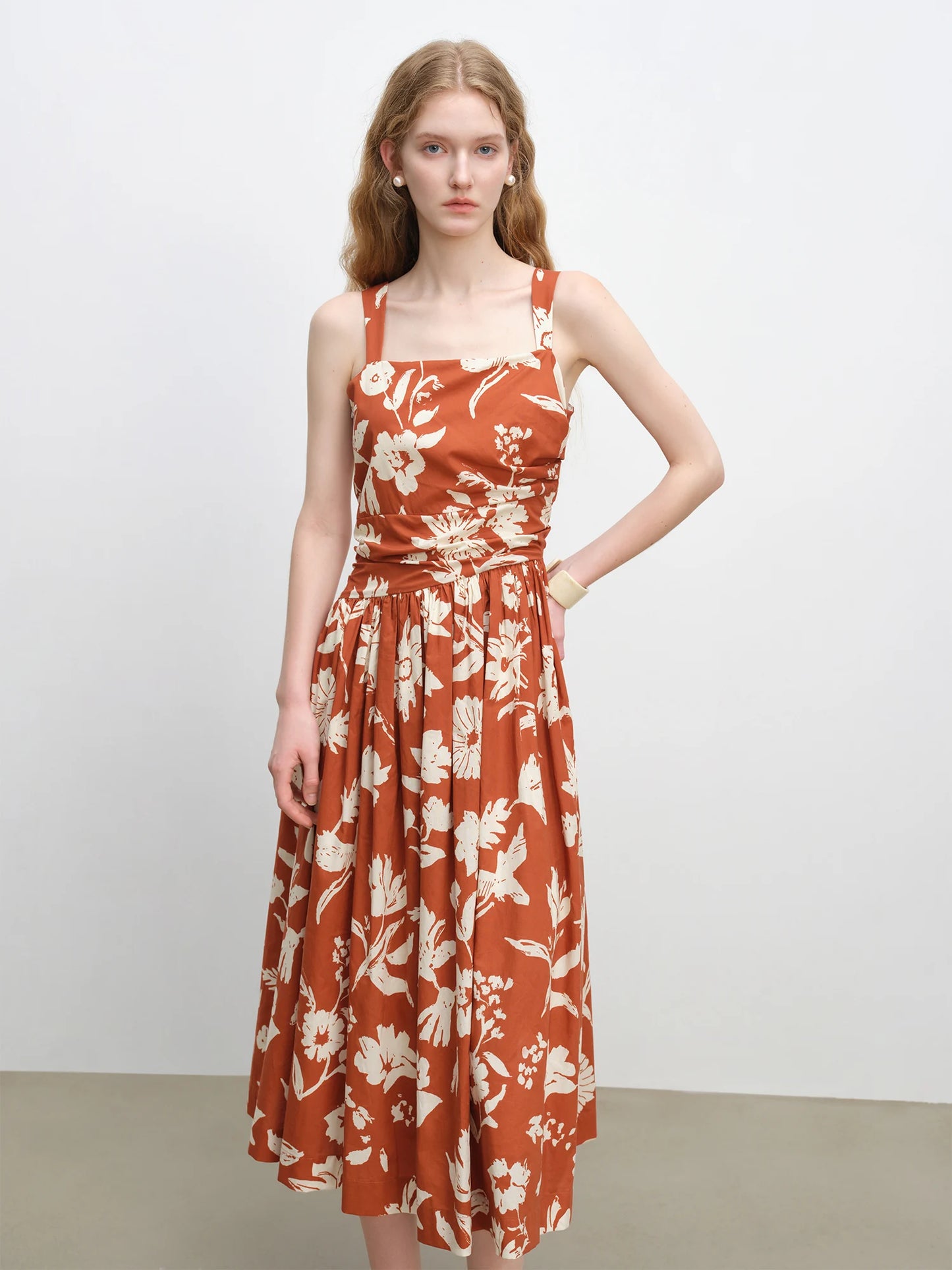 Orange Floral Strappy Dress