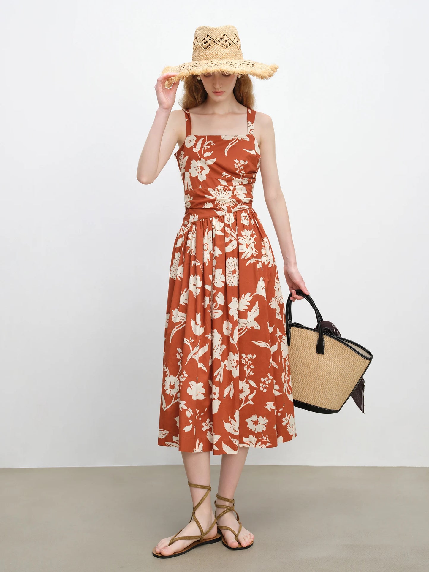 Orange Floral Strappy Dress
