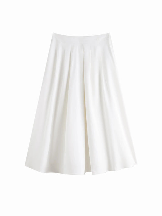 Ivory Pleated A-Line Midi Skirt