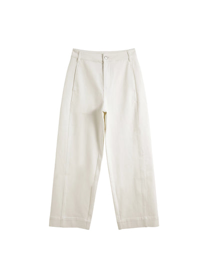 White Curved Hem Barrel Jeans