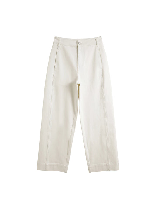 White Curved Hem Barrel Jeans