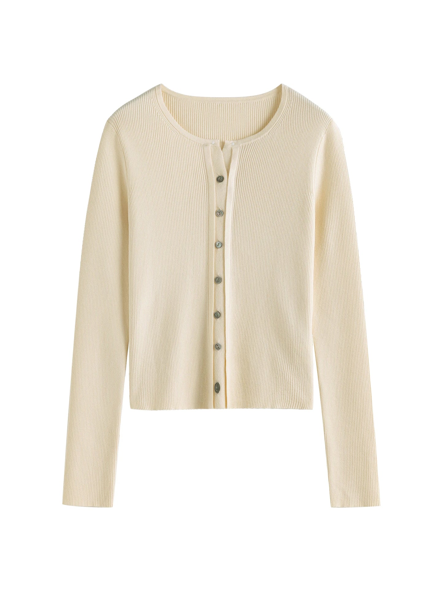 Cream Ribbed Button Knit Cardigan
