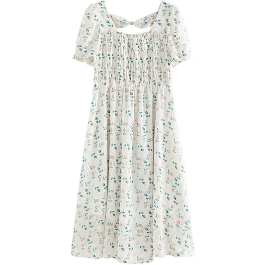 Blue Floral Square Neck Dress