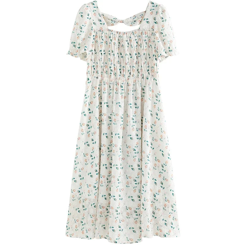 Blue Floral Square Neck Dress