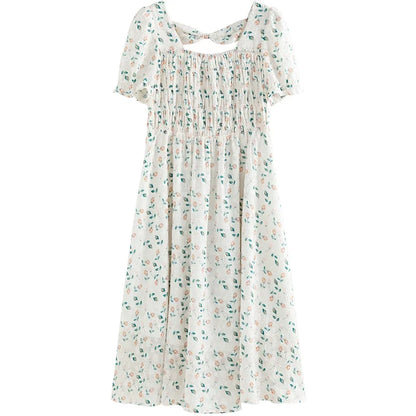 Blue Floral Square Neck Dress
