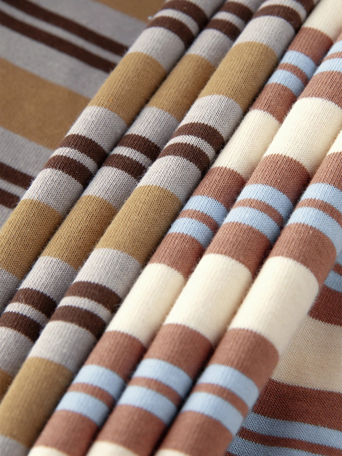 Brown Blue Striped Crew Neck Tee