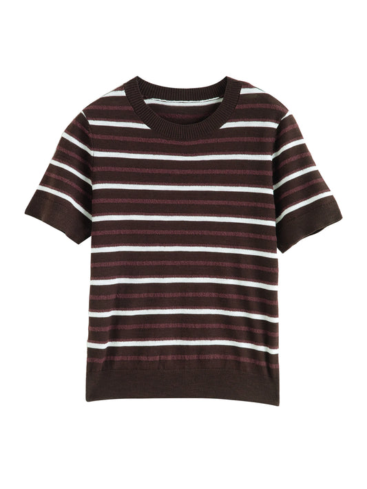 Striped Short Sleeve Knit Top