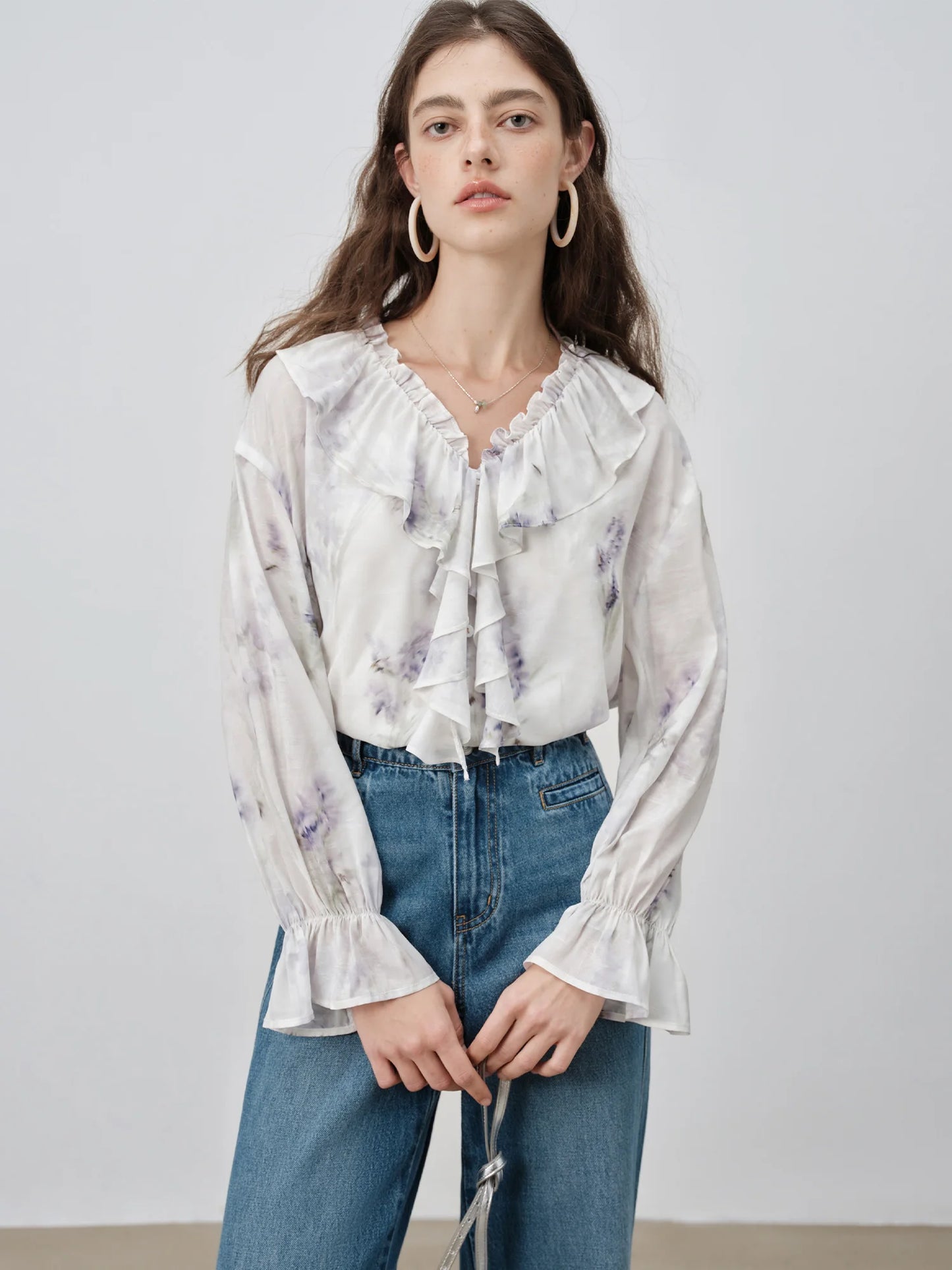 Wisteria Floral Ruffle Blouse