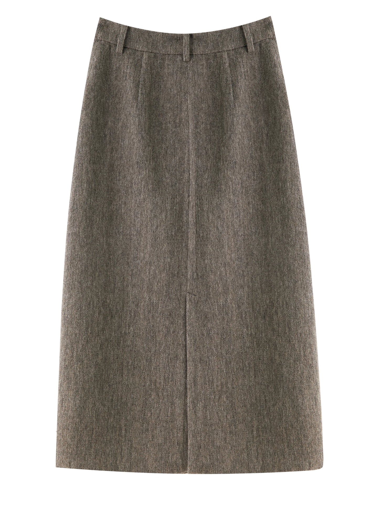 Taupe Wool Straight Midi Skirt