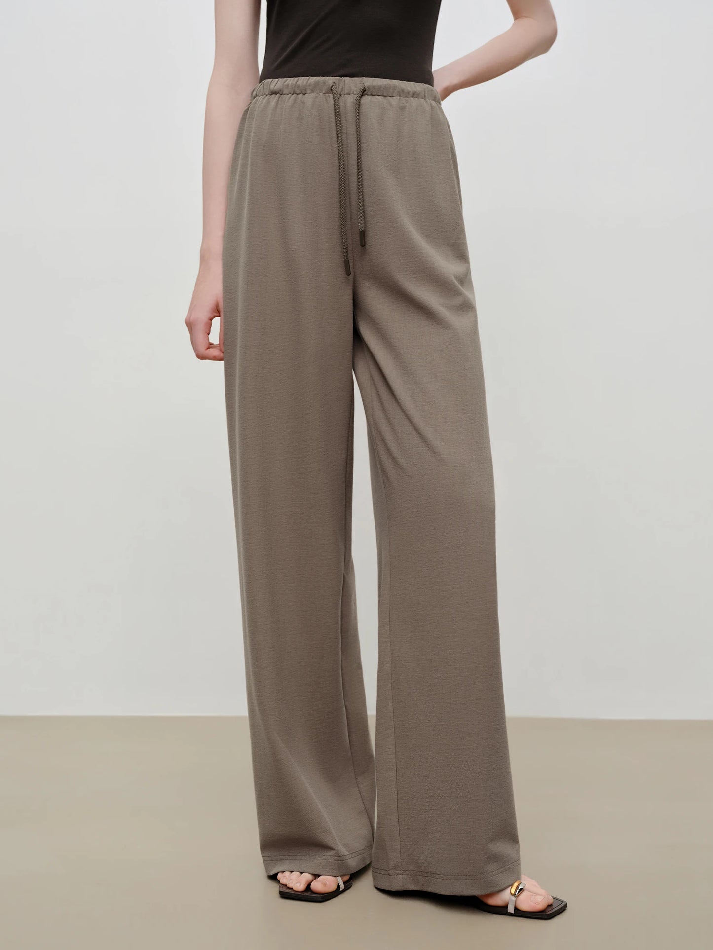 Taupe Drawstring Wide Leg Pants