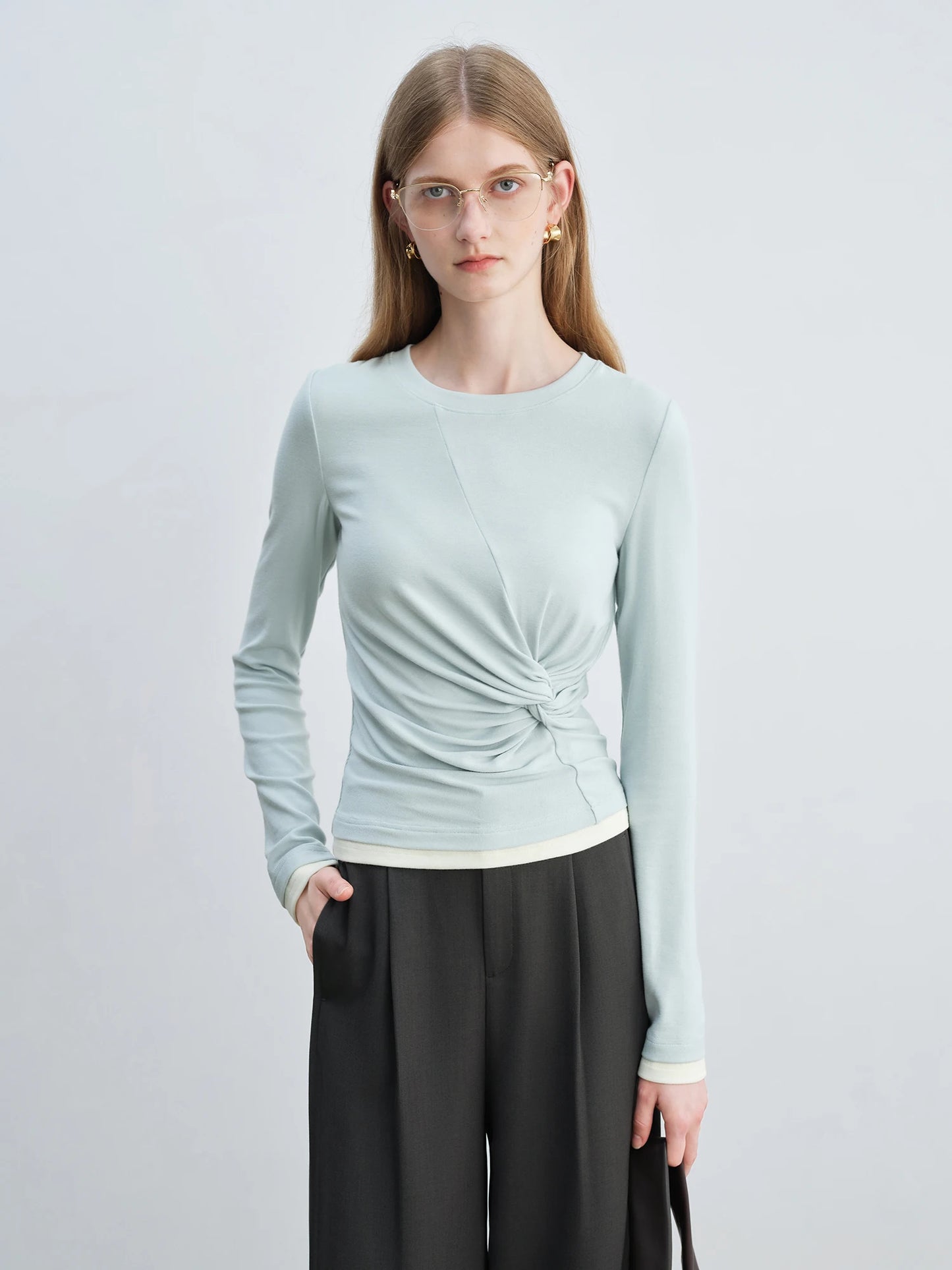 Mint Twist Front Long Sleeve Top