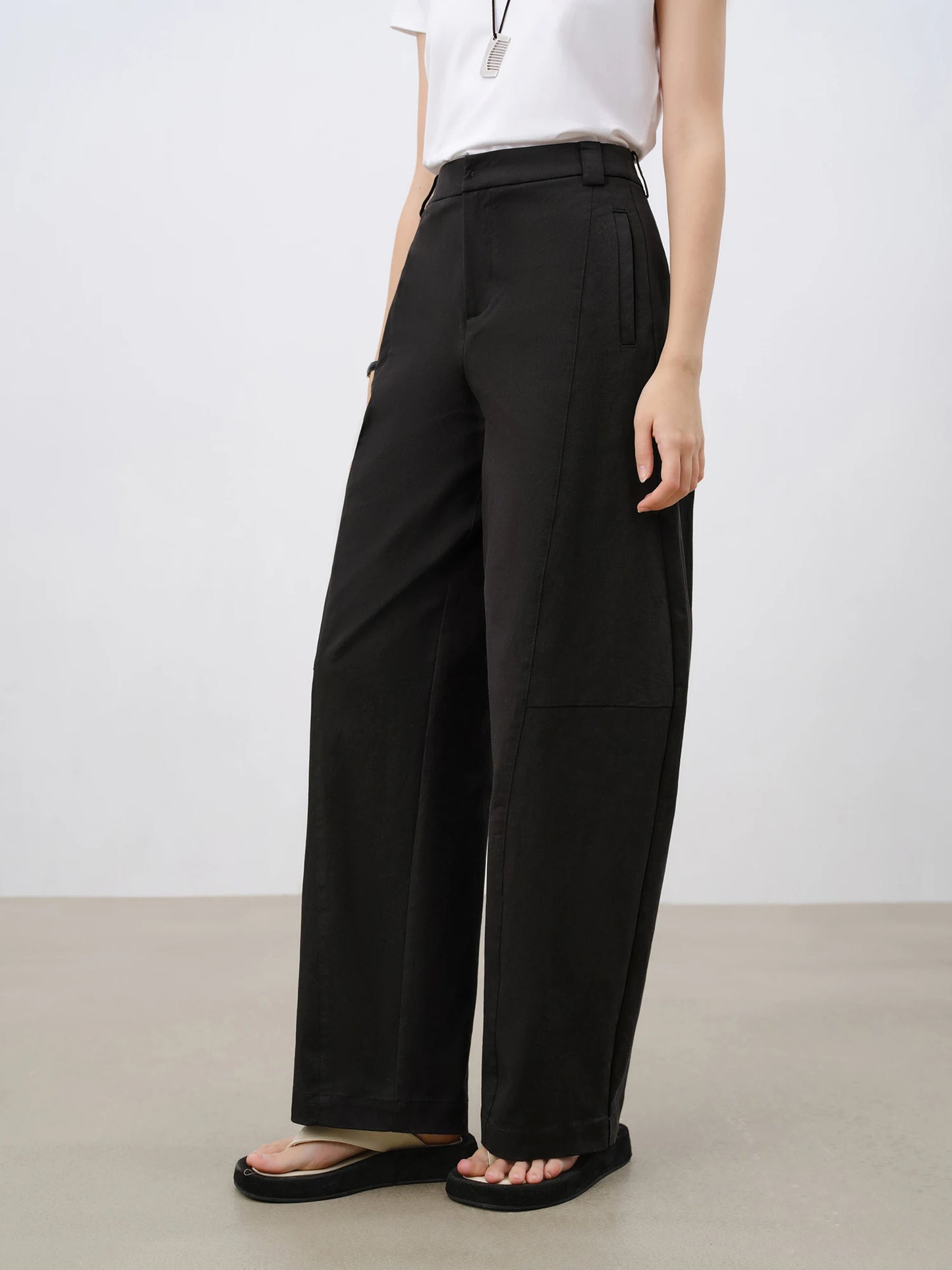 Black Curved Leg Trousers