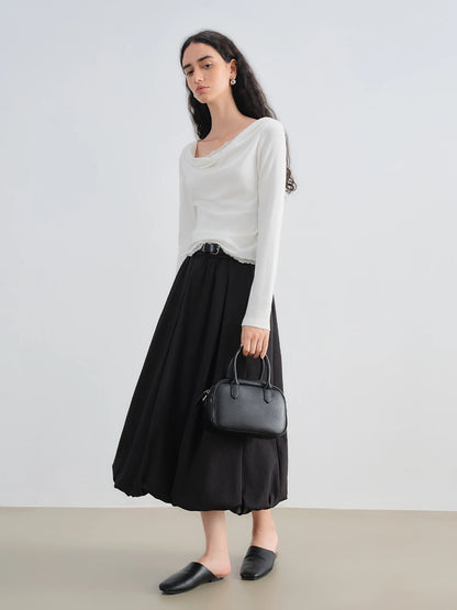 Beige Bubble Hem Midi Skirt