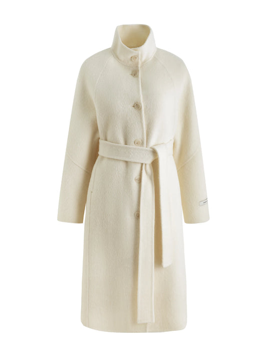 White Belted Wool Coat