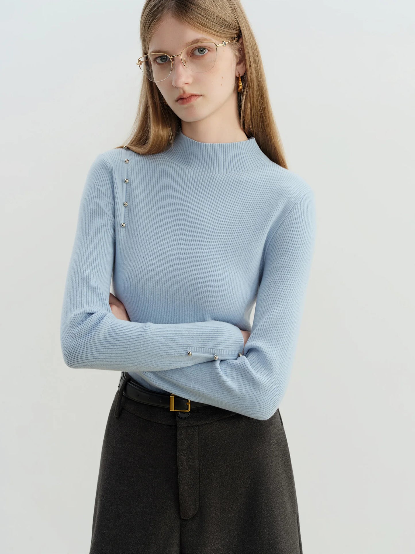 Charcoal Button Detail Knit Sweater