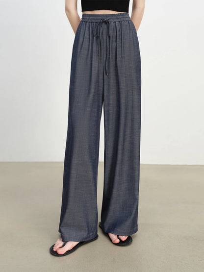 Grey Drawstring Wide Leg Pants