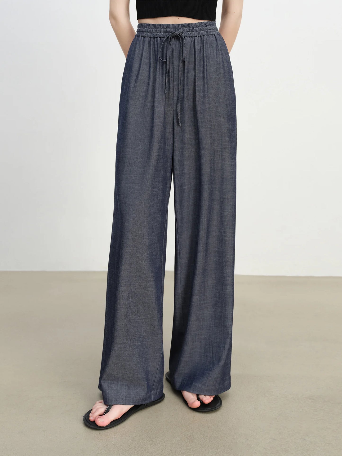 Grey Drawstring Wide Leg Pants