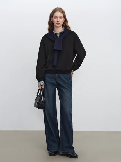 Black Plaid Collar Layered Sweatshirt