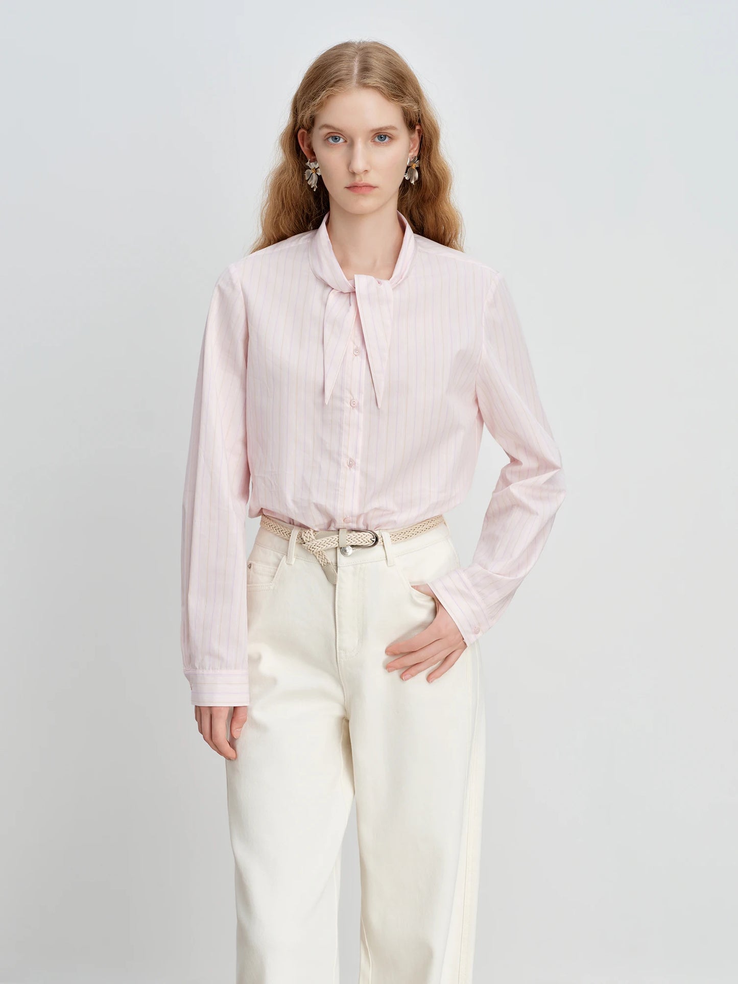 Pink Striped Tie Neck Shirt
