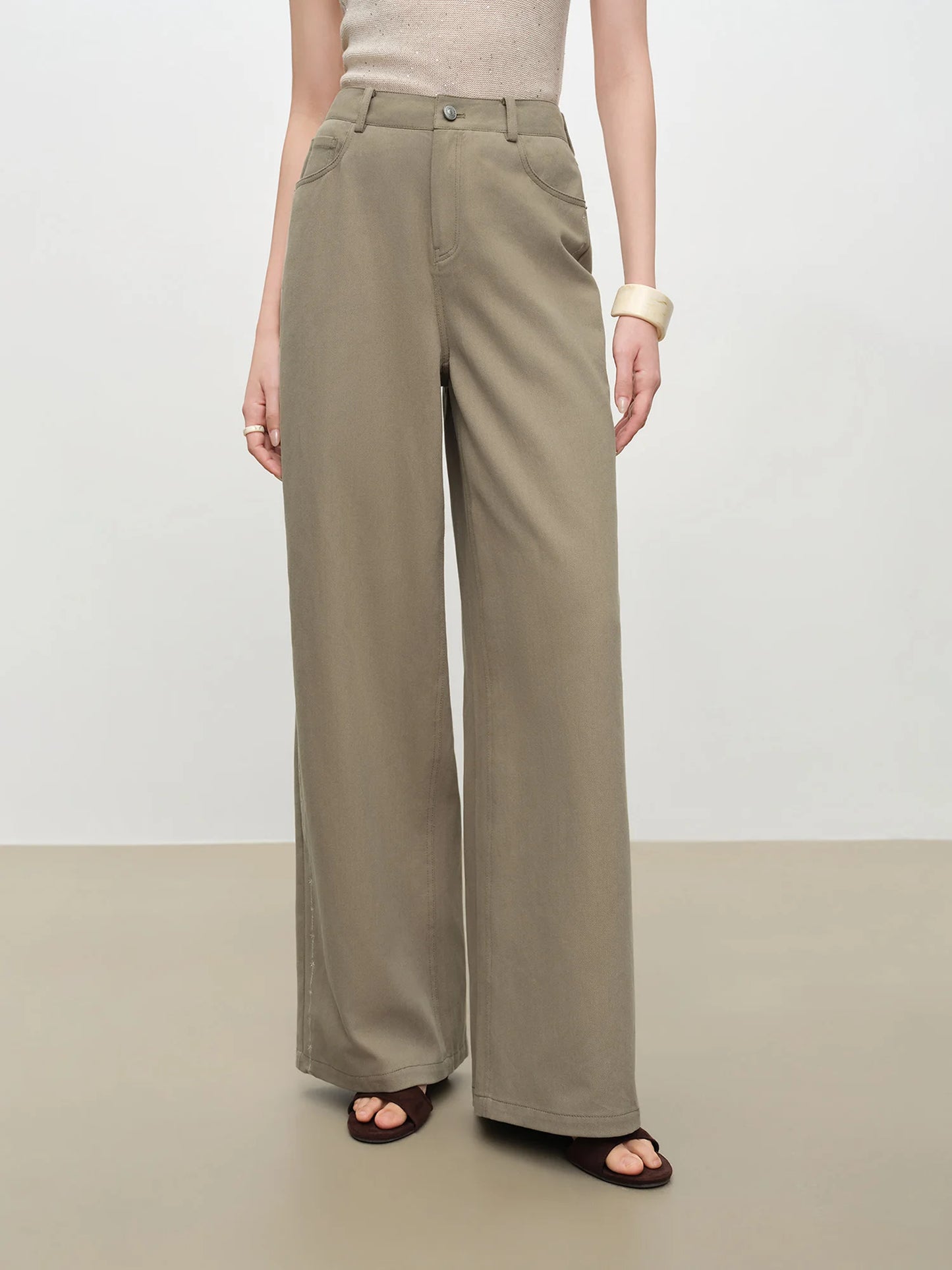 Ivory Embroidered Wide Leg Jeans