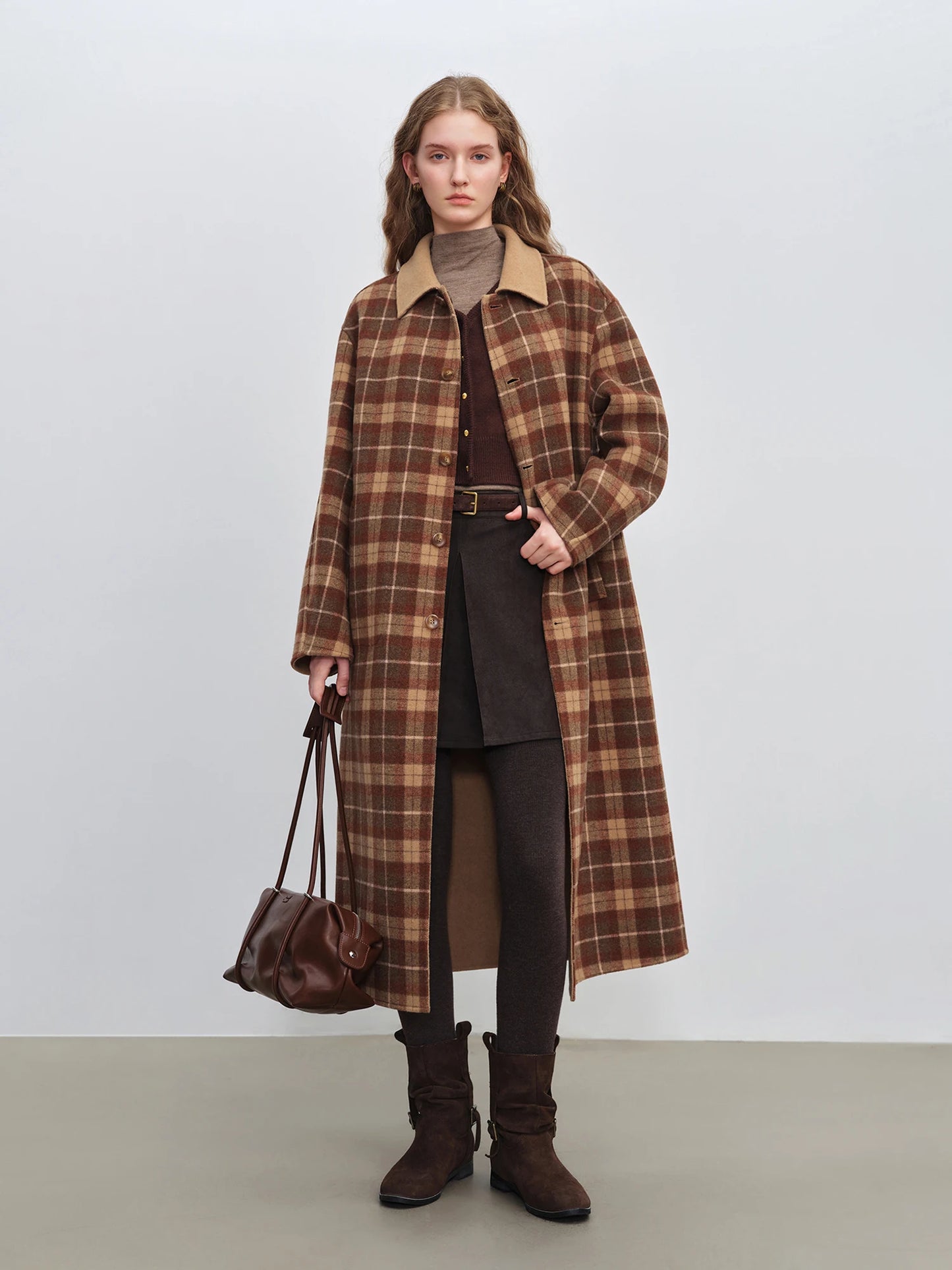 Camel Plaid Collar Wool Coat