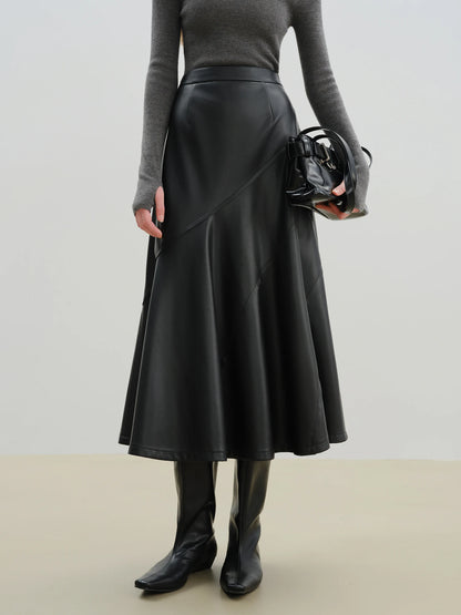 Black Diagonal Faux Leather Skirt
