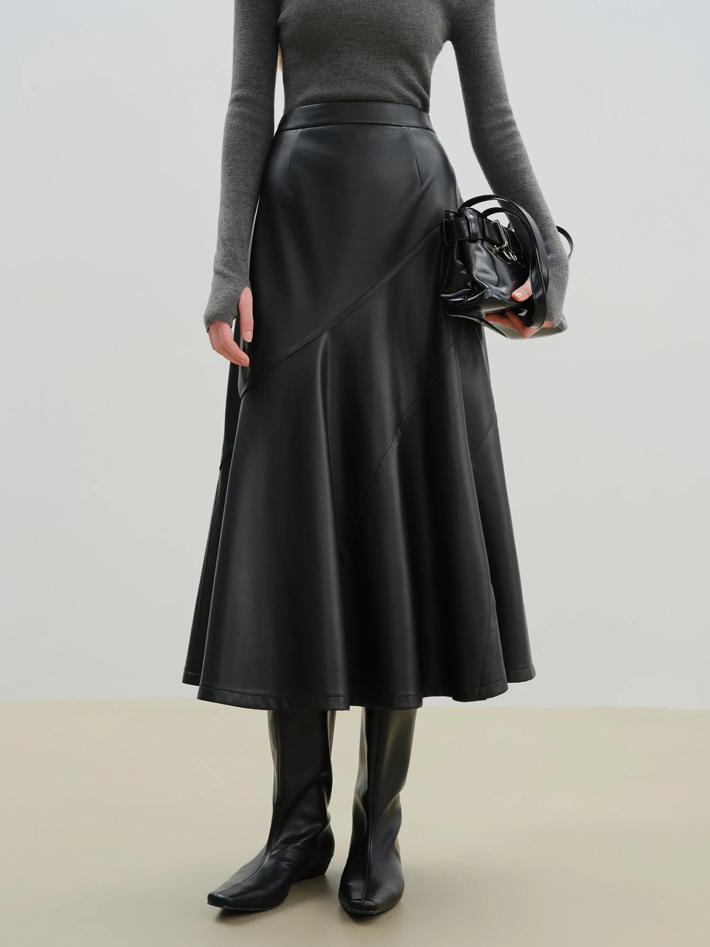 Black Diagonal Faux Leather Skirt