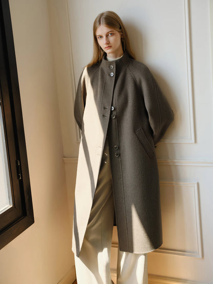 Grey High Collar Wool Coat
