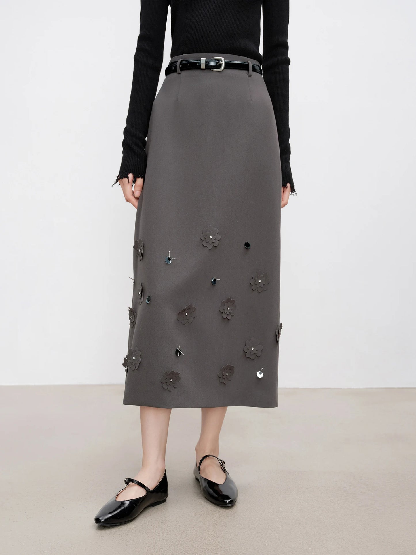 Charcoal Blazer Embellished Skirt Set
