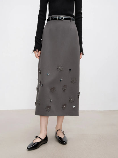 Charcoal Blazer Embellished Skirt Set