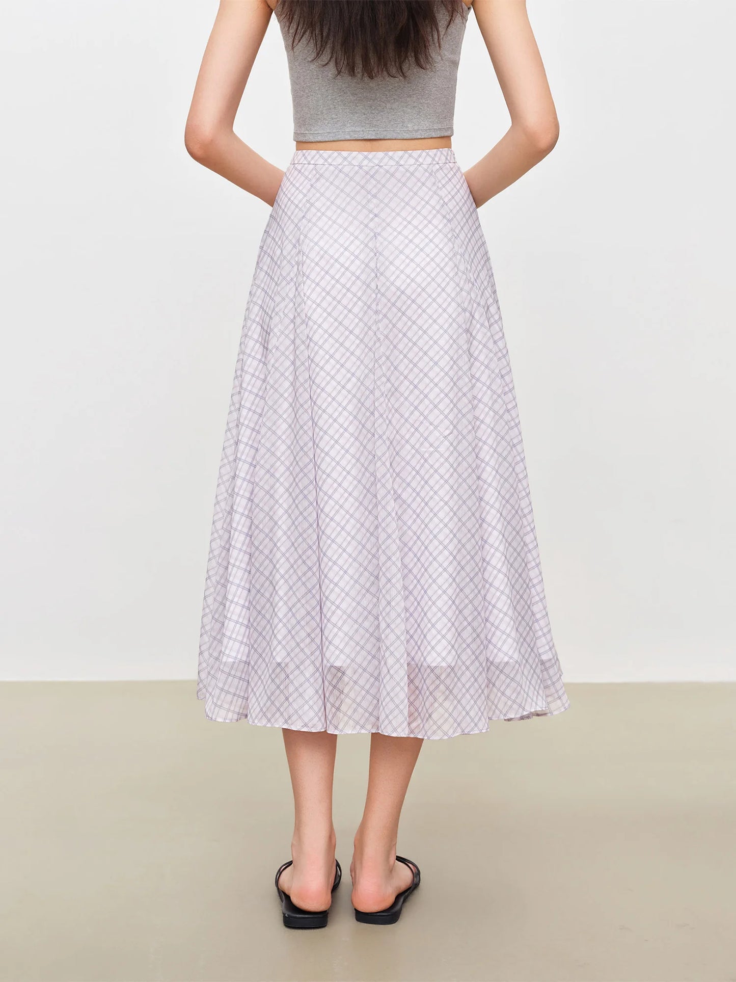 Lilac Plaid A-Line Maxi Skirt