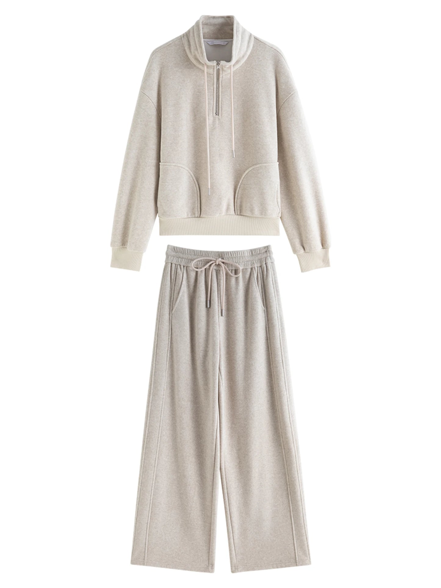 Stand Collar Sweatshirt Pants Set