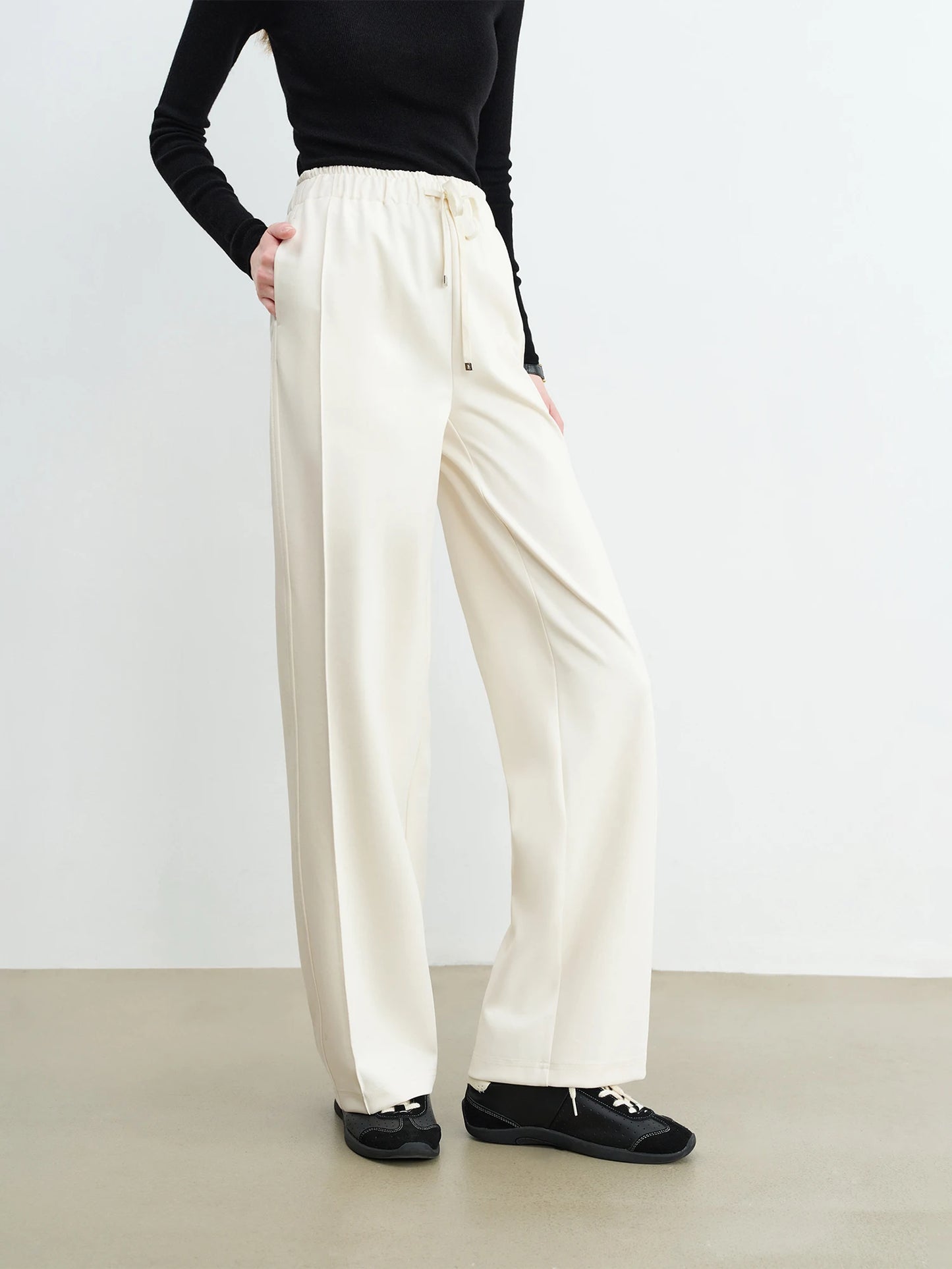 Black Drawstring Wide Leg Pants