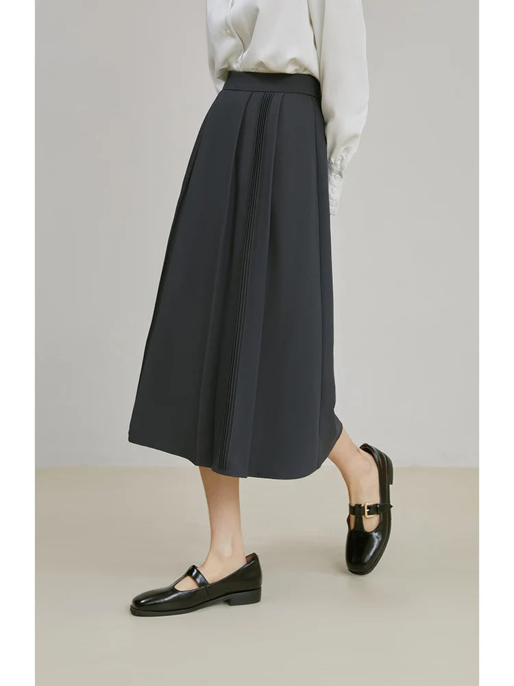 Gray High Waist Pleated Midi Skirt