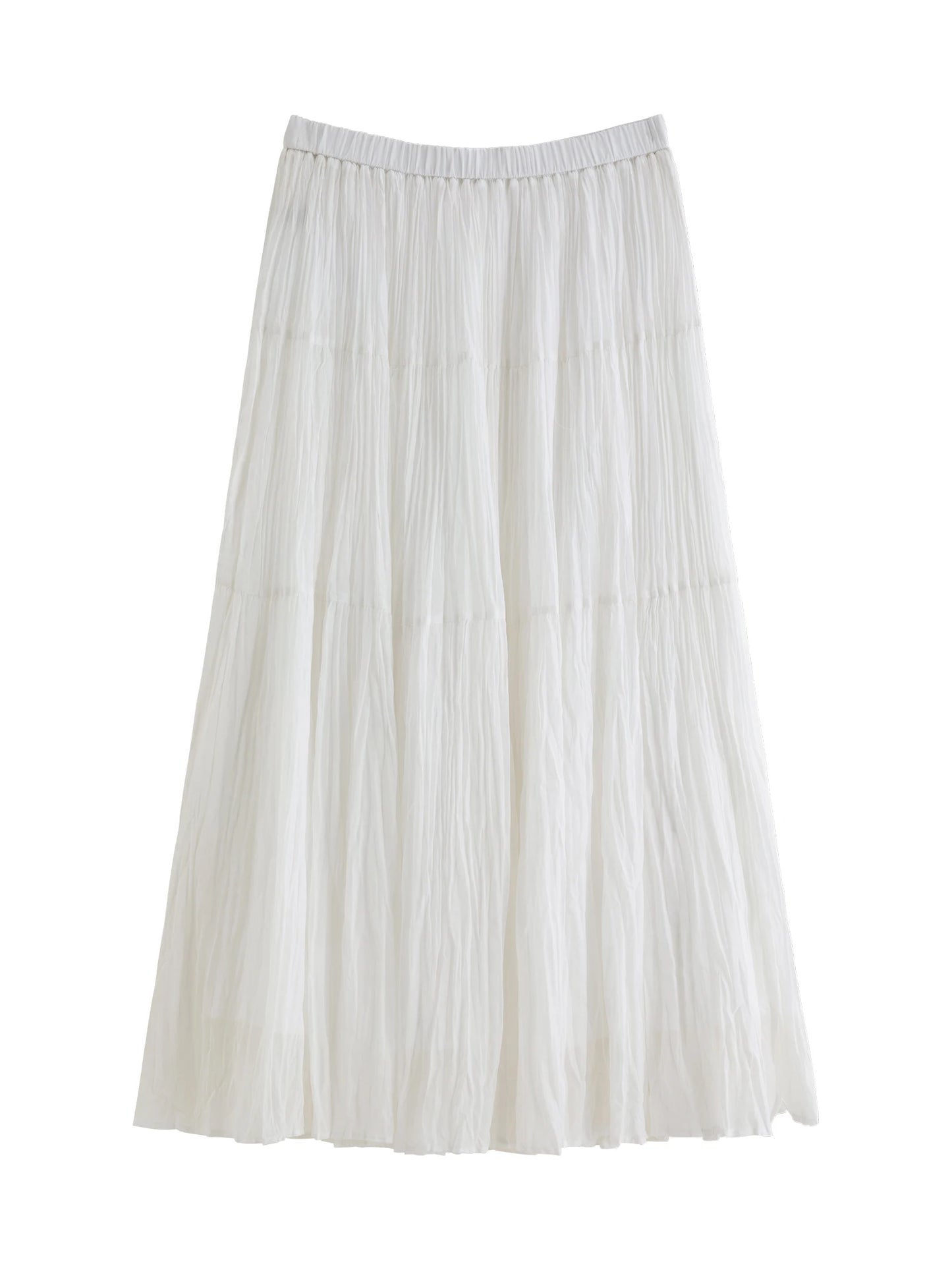 White Crinkled Tiered Maxi Skirt