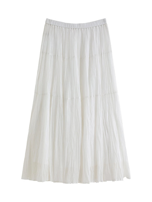White Crinkled Tiered Maxi Skirt