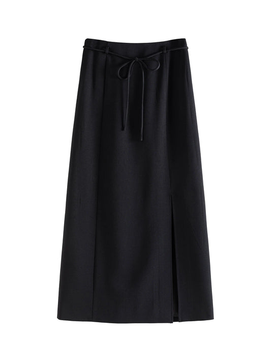 Black Tie Waist A-Line Skirt