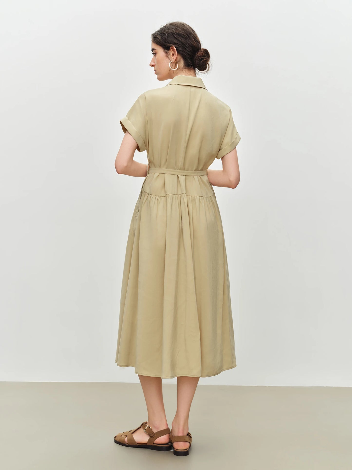 Blue Belted Shirt Midi Dress