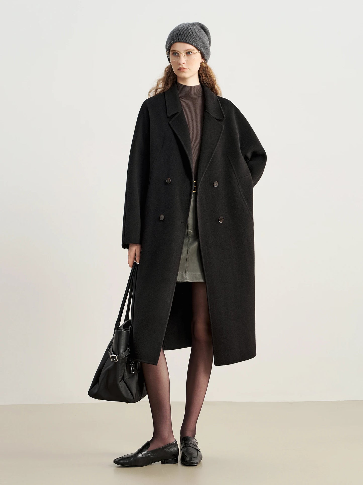 Navy Raglan Wool Blend Coat