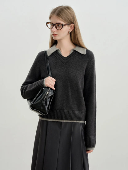 Black Contrast Collar Knit Sweater
