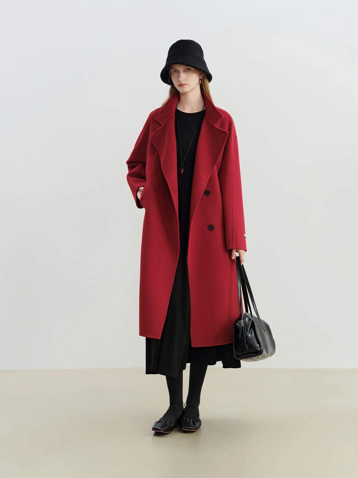 Red Single Breasted Wool Coat
