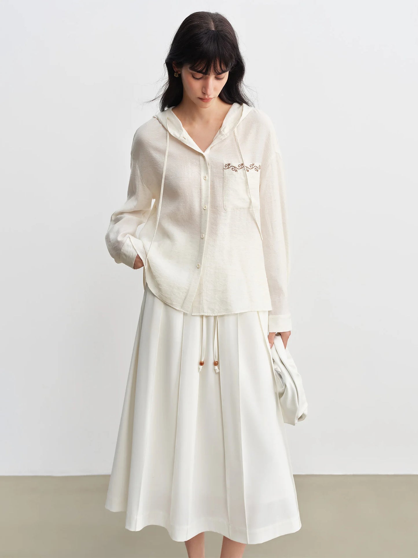 Ivory Embroidered Hooded Blouse