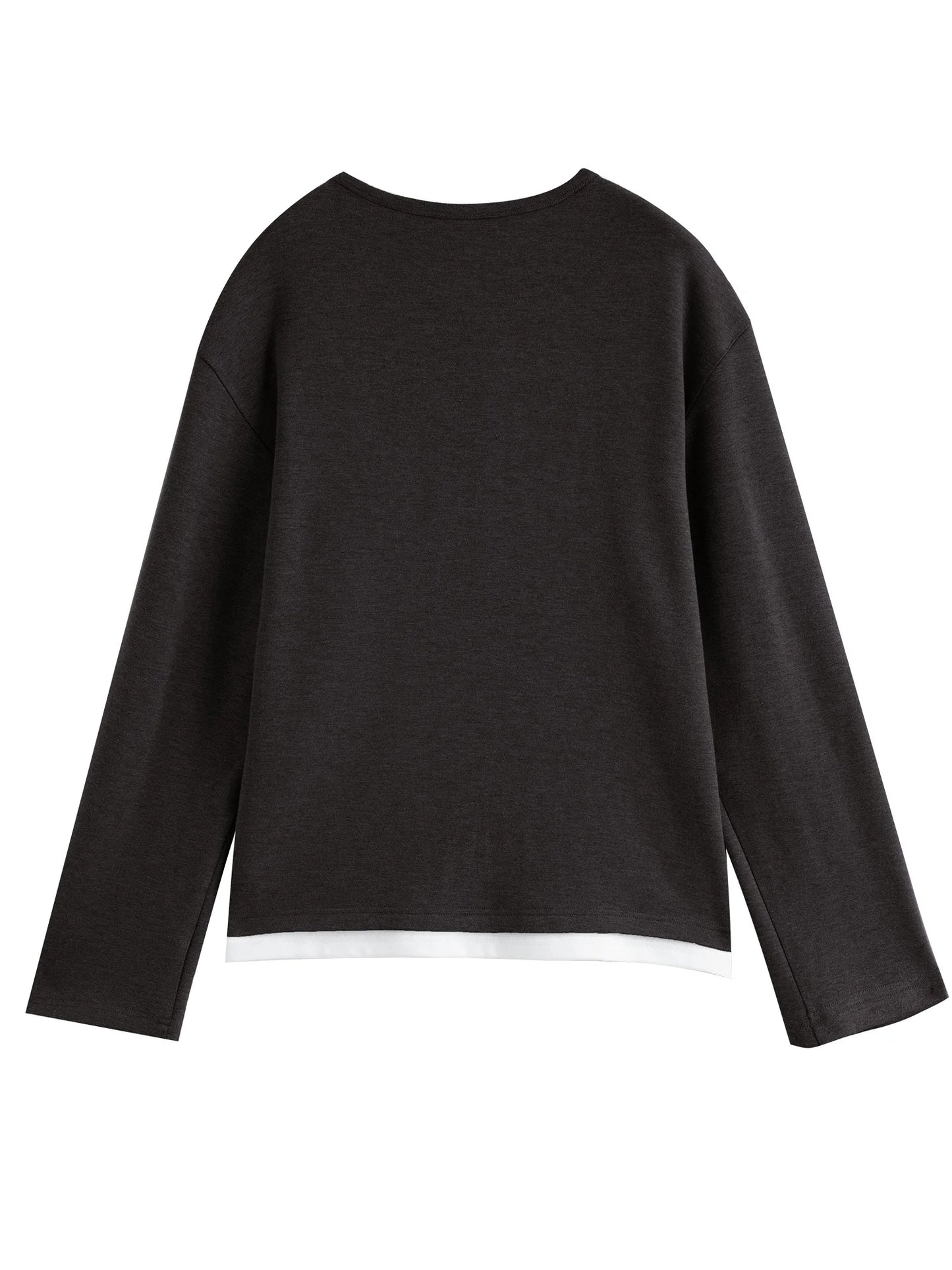 Black Layered Henley Long Sleeve Top