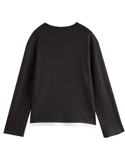 Black Layered Henley Long Sleeve Top